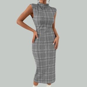 Houndstooth Pencil Midi Dress